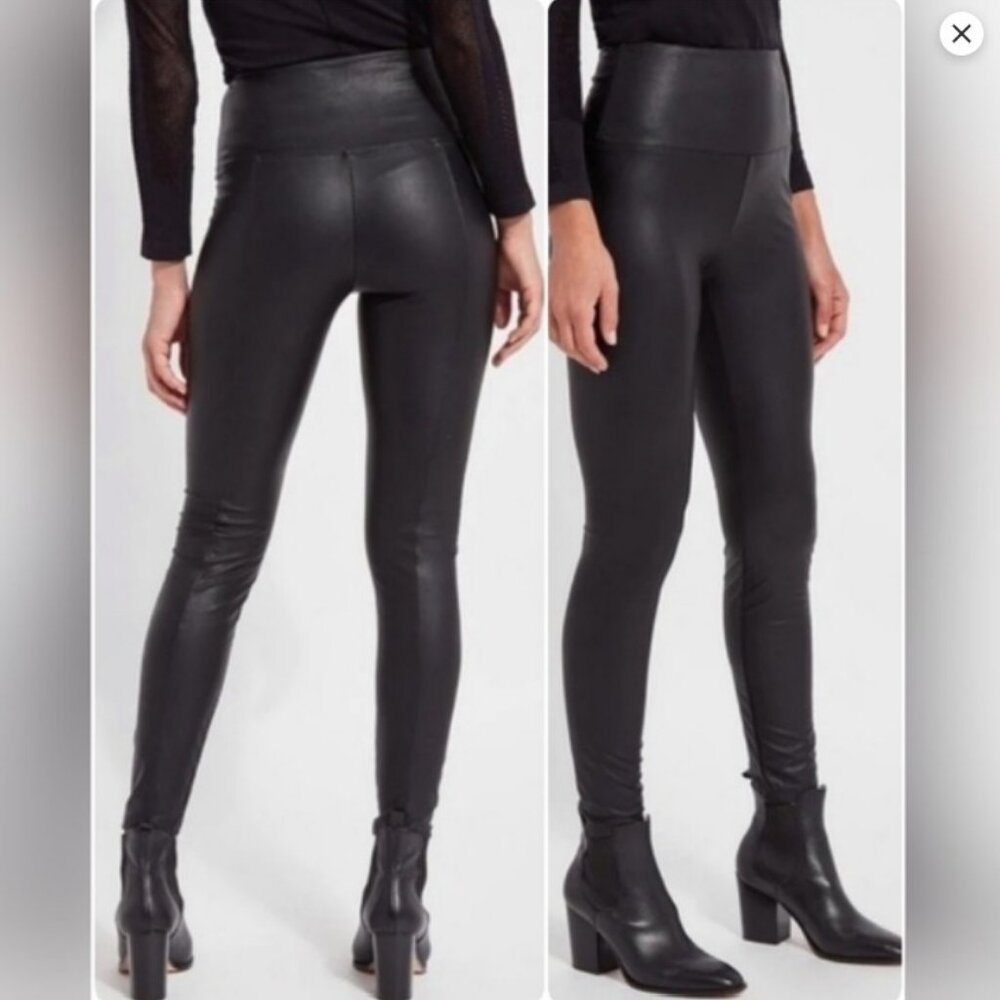 2/$30 NWOT Lysse' Black Faux Leather Vegan Hi Rise Pull On Pants Size M #2267